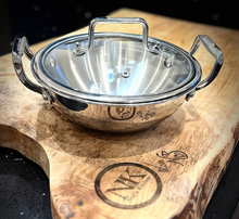 Load image into Gallery viewer, Naz&#39;s Kitchen Triply Stainless Steel Wok Kadai with Glass Lid
